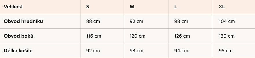 kosile do porodnice 5327 tabulka velikosti